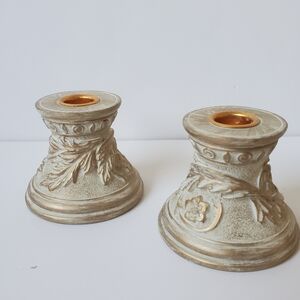 Elegant Antiqued Style Candle Holders Cream Colour w/ Gold Accents Old World